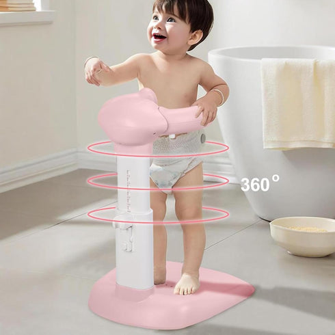 funrautz 6-36 Foldable Shower Stand, Adjustable Infant Bath Support with Armrest and Shower Head Holder, Portable Baby