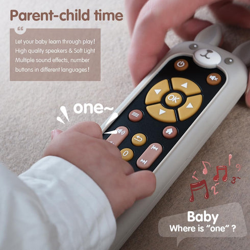 Nueplay Baby TV Remote Control Toy - Silicone Teether Cover - Early Number Learning in 3 Languages for Toddlers