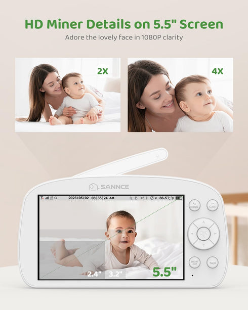 SANNCE 1080P Light,5.5" Reminder,1000ft Baby Monitor with Camera & Night Baby Monitor with Temperature and Sound Alarm