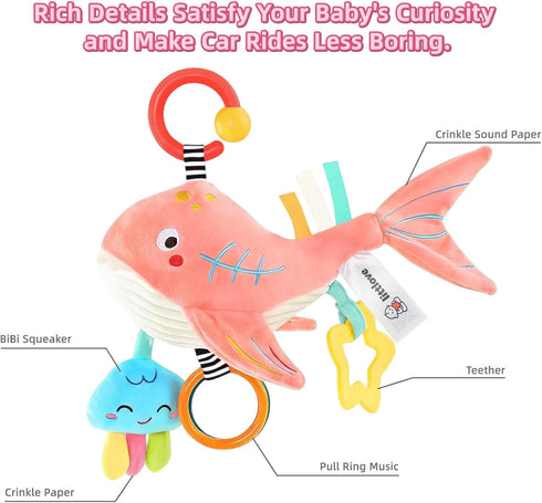 littlove 6-12 3-6 Pull Musical Toys for Car Seat Months, Travel Sensory Toy Months, Montessori Plush Toys for Roadtrip