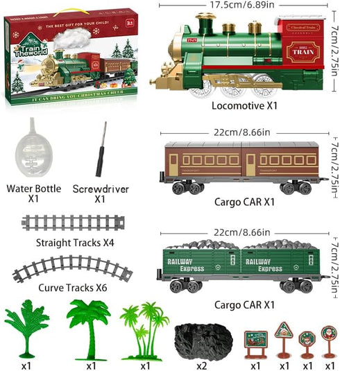 ManManLine Set Set 3 4 5 6 7 8+ Train Electric Train Toys for Kids, Christmas Train with Smokes, Light & Sound