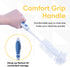 Superio Long Bottle Brush Scrubber, Blue and White Baby Bottle Brush with Rubber Grip Handle