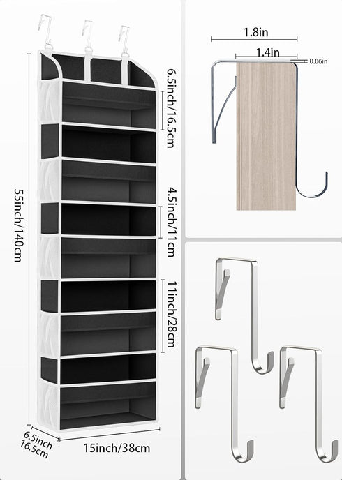 2 Pack Over The Door Storage Organizer with 5 Pockets, 10 Mesh Side Pockets, 44 lbs Capacity for Bedroom, Bathroom,
