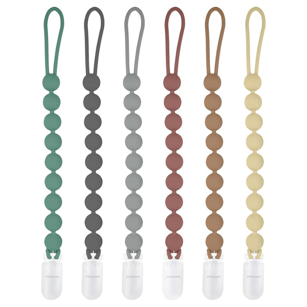 MINMUNJIU Silicone Pacifier Clips for Boys, 6 Pack One Piece Soft Flexible