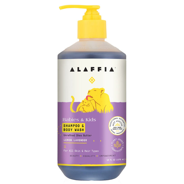 Alaffia Babies and Kids Shampoo and Body Wash, Lemon Lavender, Gentle Calming Support with Shea Butter, Neem, Coconut