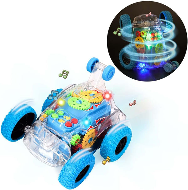 Car Toys for Boys, Monster Trucks with Music & Light, 360° Rotating Stunt Cars, Gift for Kids & Toddlers