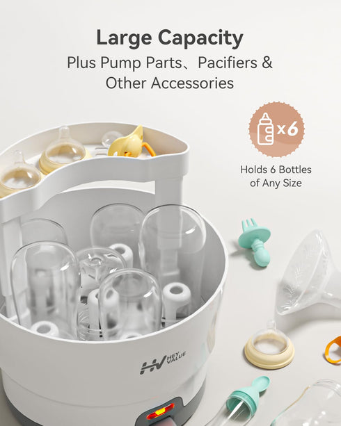 HEYVALUE Ease-Steam Bottle Sterilizer, Compact Baby Bottle Sterilizer, Fast One-Touch Operation (Esterilizador de