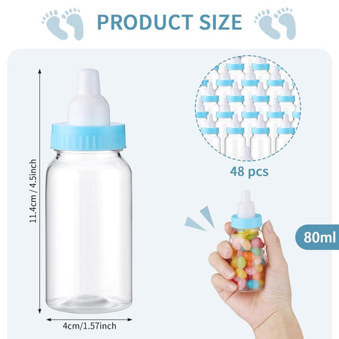 48 4.5 Inch Pcs Baby Bottle Shower Favor Mini Plastic Candy Bottle Baby Shower Fillable Feeding Candy Box for Party Boy