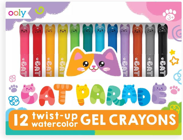 Ooly Cat Parade Gel Crayons Set of 12, Rainbow Color Crayons for Glass and Paper Surfaces, Easy to Clean