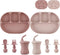 PandaEar 8 Pcs Silicone Baby Feeding Set: 2 Silicone Suction Plate, 2 Tiny Sippy Cup, 2 Spoon, 2 Fork, BPA Free,