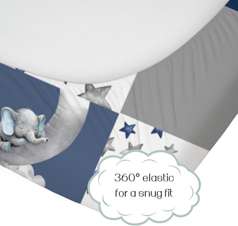 52 28 HawSkgFub Navy Blue Sleeping Elephant Fitted Standard Crib Sheet Baby Boy, Dream Big Little One You are So Loved