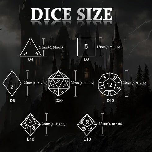 Metal Dice Set D&D: Hollow Polyhedron 7pcs Dungeons and Dragons Skull Style, Suitable for Role-Playing Games