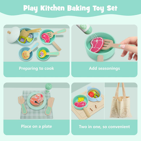 63PCS Set, Set, Sets SIMPLIPLAY Wooden Play Cooking Play Kitchen Accessories, Montessori Kitchen Play Food for Kids
