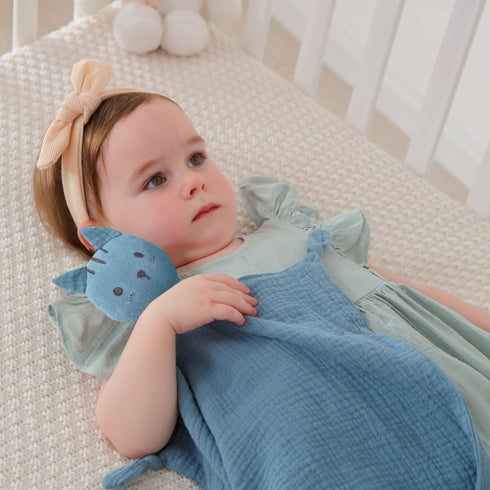 insular Lovey Blanket, Organic Cotton Muslin Security Blanket, Soft Breathable for Newborn, Beige Cat