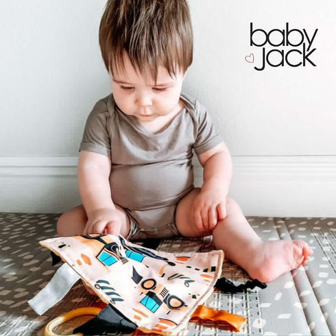 The Learning Lovey 8x8 Baby Jack & Co Construction Lovey Tag Toy for Babies - Baby Crinkle Toy - Soft & Safe - Learn
