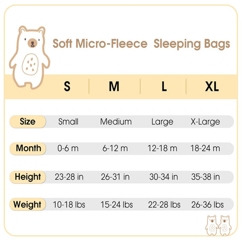 PHF Soft Micro-Fleece Baby Sleep Sack, 6-12 Months, Warm Baby Wearable Blanket, 2-Way Zipper, 2 Pack, White & Grey