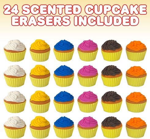 ArtCreativity Scented Cupcake Erasers for Kids, Set of 24, Assorted Fruity Scents