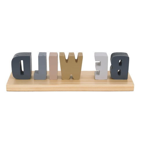 Be Wild Shelfie Decor with Blue, Gray, Gold & Cream Letters on Natural Wood Base