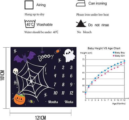 Halloween Theme Baby Monthly Milestone Blanket, 48x40in Soft Flannel, Ghost and Pumpkin Background