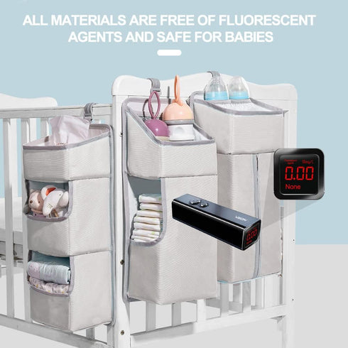 Hanging Diaper Caddy Organizer for Baby Crib - 3-in-1 Portable Diaper Stacker for Nursery Storage (Light Grey)