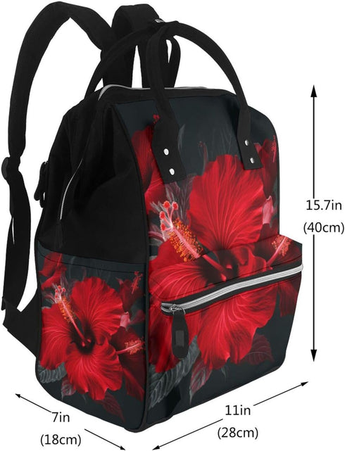 DWVTSLH Backpack Mummy Backpack Red Hibiscus Flowers Diaper Bag Multifunction Nappy Bags Waterproof Large Capacity