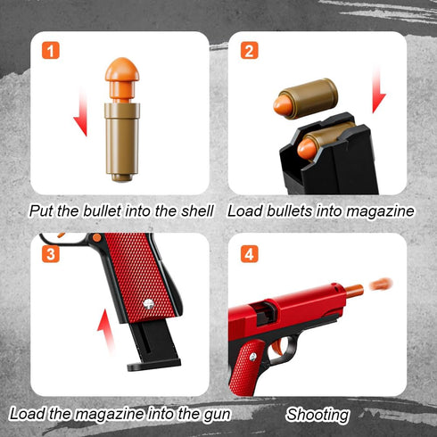 2Pack 1911 Shell Ejecting Pistol Toys Gun - Semi-Automatic Handgun with Soft Bullet and Auto Rebound, Outdoor Game Toy