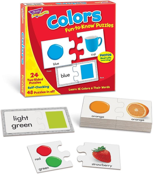 Trend Enterprises Fun-to-Know Puzzles: Learn 16 Colors with 24 Two-Sided Self-Checking Puzzles for Ages 3+