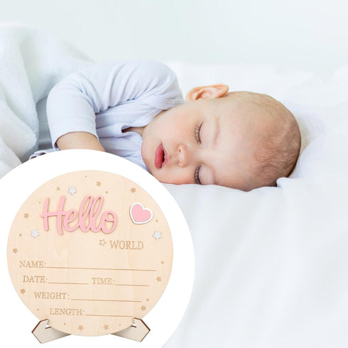 lasuroa Baby Announcement Sign, Wooden Hello World Newborn Signs Cute Welcome Baby Name Board for Boys Girls Hospital