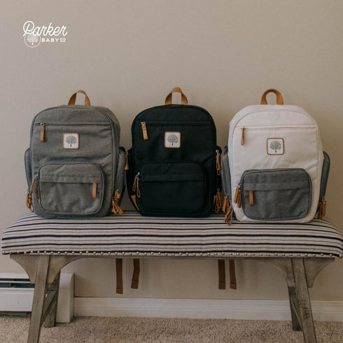Backpack Parker Baby Diaper - Full Zip Diaper Bag with Insulated Pockets - Gray
