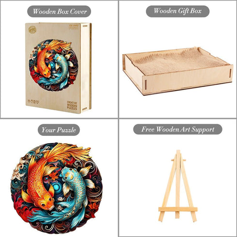 Wooden Puzzles for Adults, Yin Yang Fish (S-100pcs) Unique Shaped Animal Wood Puzzles, Birthday Gifts