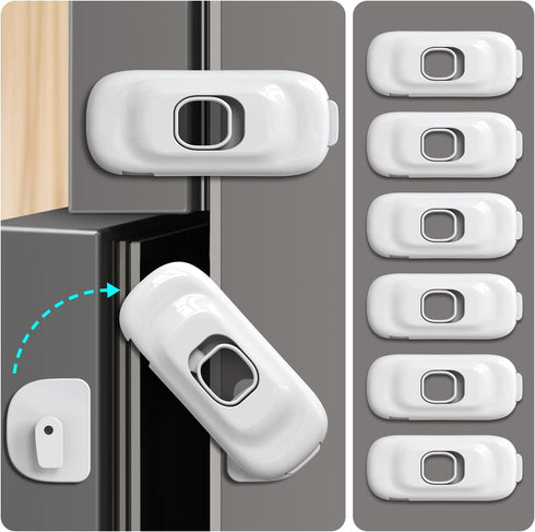4 Pack Child Proof Cabinet Refrigerator Locks, Baby Proofing with Strong Adhesive Pad for Kitchen Drawers (White)