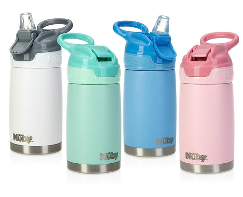 10 Oz 18+ Nuby Thirsty Kids No Spill Flip-It Reflex Stainless Steel Travel Cup or Water Bottle - - Months - Blue - Back