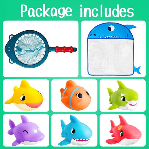 Set No Hole Bath Toys for Kids - Shark Bath Toys with Bath Net & Storage - Floating Toys for Water Pool Shower