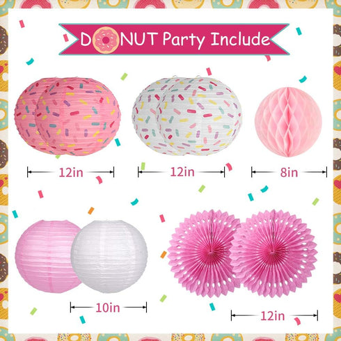 Donut Birthday Party Decorations - Donut Party Supplies with Lanterns, Paper Fan, Honeycomb Ball for Kids Birthday Party