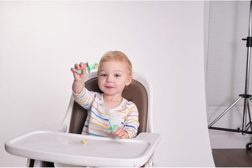 Elli&Nooli Baby Led Weaning Spoon & Fork Set, Mint Toddler Feeding Set with Ergonomic Grip Handles, Dishwasher Safe