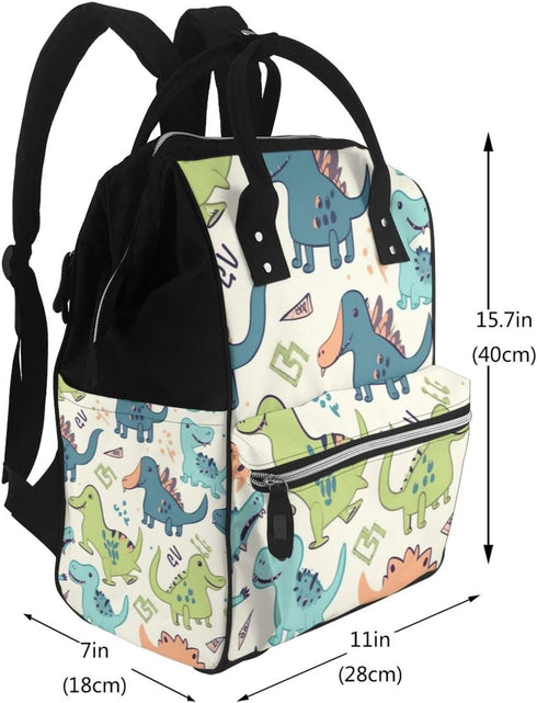 QSMJKLD Backpack Mommy Daypack Cute dinosaur Diaper Bag with Changing Pad, Pacifier Holder - Multifunction Travel Nappy