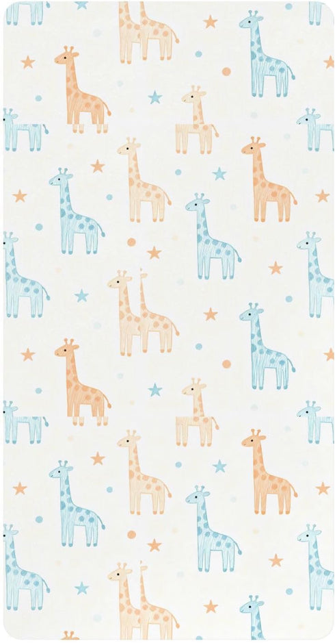 miaozhen Cotton Baby Crib Sheets Ultra Soft Blue and Orange Simplified-line Giraffe Playard