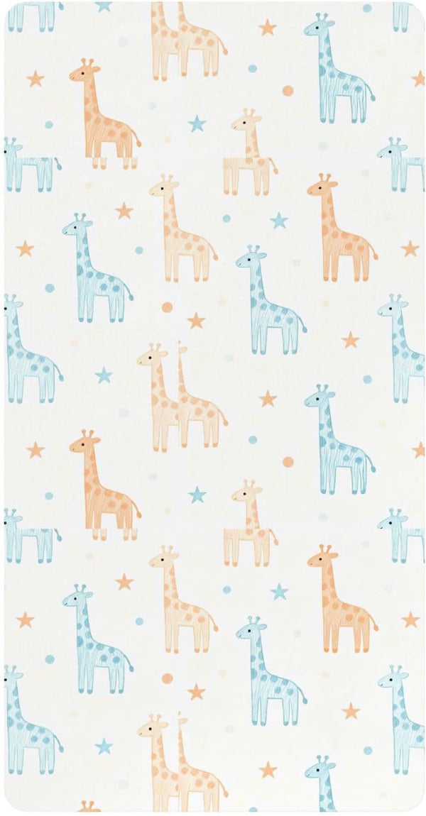 miaozhen Cotton Baby Crib Sheets Ultra Soft Blue and Orange Simplified-line Giraffe Playard
