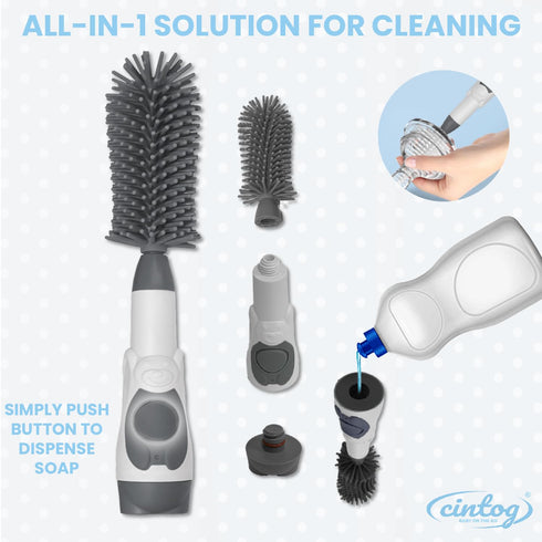 Cintog 2 Pack Set 6oz, Collapsible Baby Bottle with Soap Dispensing Brush Kit, Push Press Design for Efficient Easy