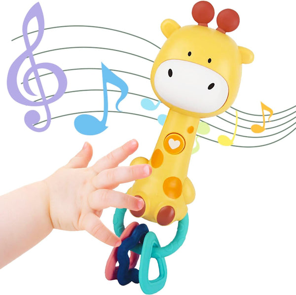 Baby Music Rattles Toy for 6-12 Months, Teething Toys with Music and Light, Toddler Learning Gifts (Giraffe)