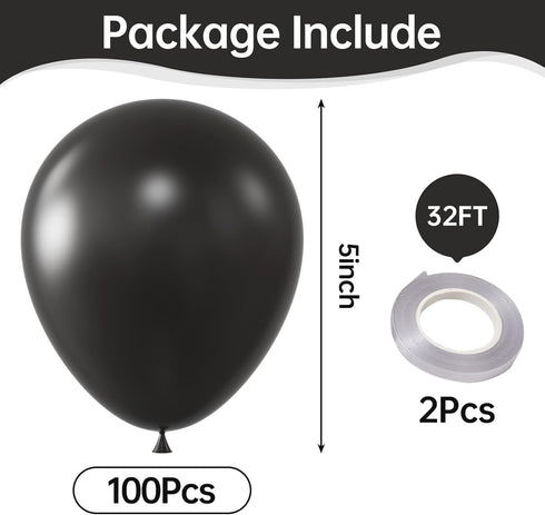 KALOR Black Balloons, 100 Pcs 5 Inch Mini Matte Latex Balloons for Birthday, Wedding Party, Baby Shower