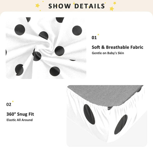 CZXW 52" 28" Polka Dots Black White Crib Sheets Fitted x Natural Cotton Soft & Breathable for Baby Crib Mattress