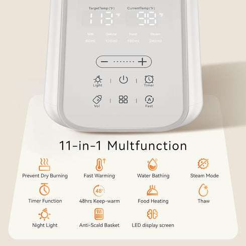 11-in-1 48H (86-194) Baby Bottle Warmer for Breast Milk with Timer & Night Light, Milk Warmer for Baby Bottles, Keep