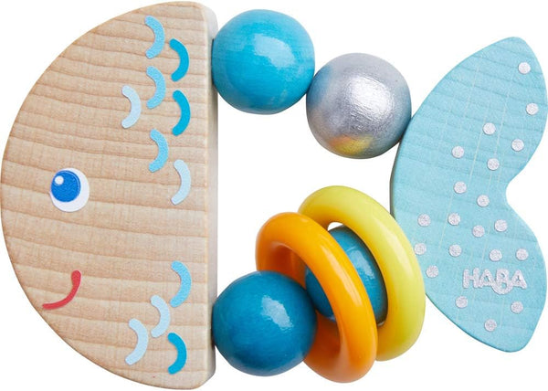 HABA Rattlefish Wooden Baby Rattle and Teething Toy, Teething Toys for 6-12 Months, Made in Germany