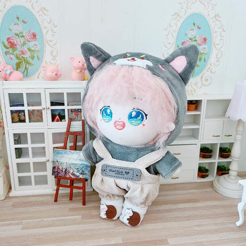 niannyyhouse Dog Suit Dress Up Hoodie & Corduroy Overalls for 7.8in Plush Doll Stuffed Figures (Gray)