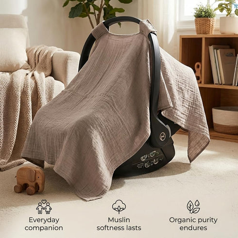 MOZAH Baby Car Seat Cover, Versatile Nursing Cover, Infant Car Seat Protector, Breathable Organic Cotton Muslin