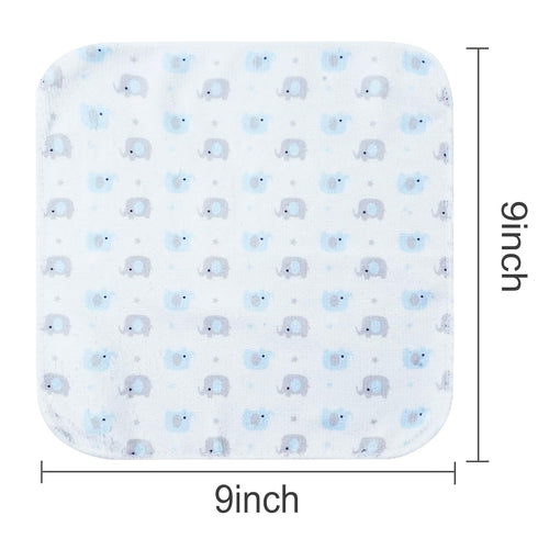 Softan Baby Washcloths, 24 Pack Extra Soft & Ultra Absorbent Baby Towels, 9x9 Blu Elephant for Sensitive Skin