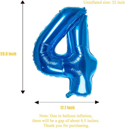 32 Inch Blue Number 4 Balloons, Foil Balloon for Birthday Party Decoration Supplies