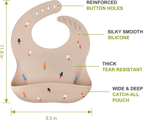 Accmor Silicone Baby Bibs, Waterproof Soft Bibs for Baby Girls Boys Feeding Eating, Silicone Baby Bibs with Large