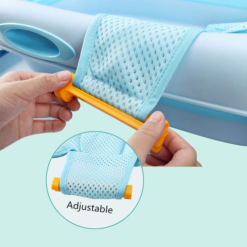 Baby Bath Seat, Infant Bathing Support Mat with Four Safety Support Corners, Comfortable Mesh for Newborn - Blue